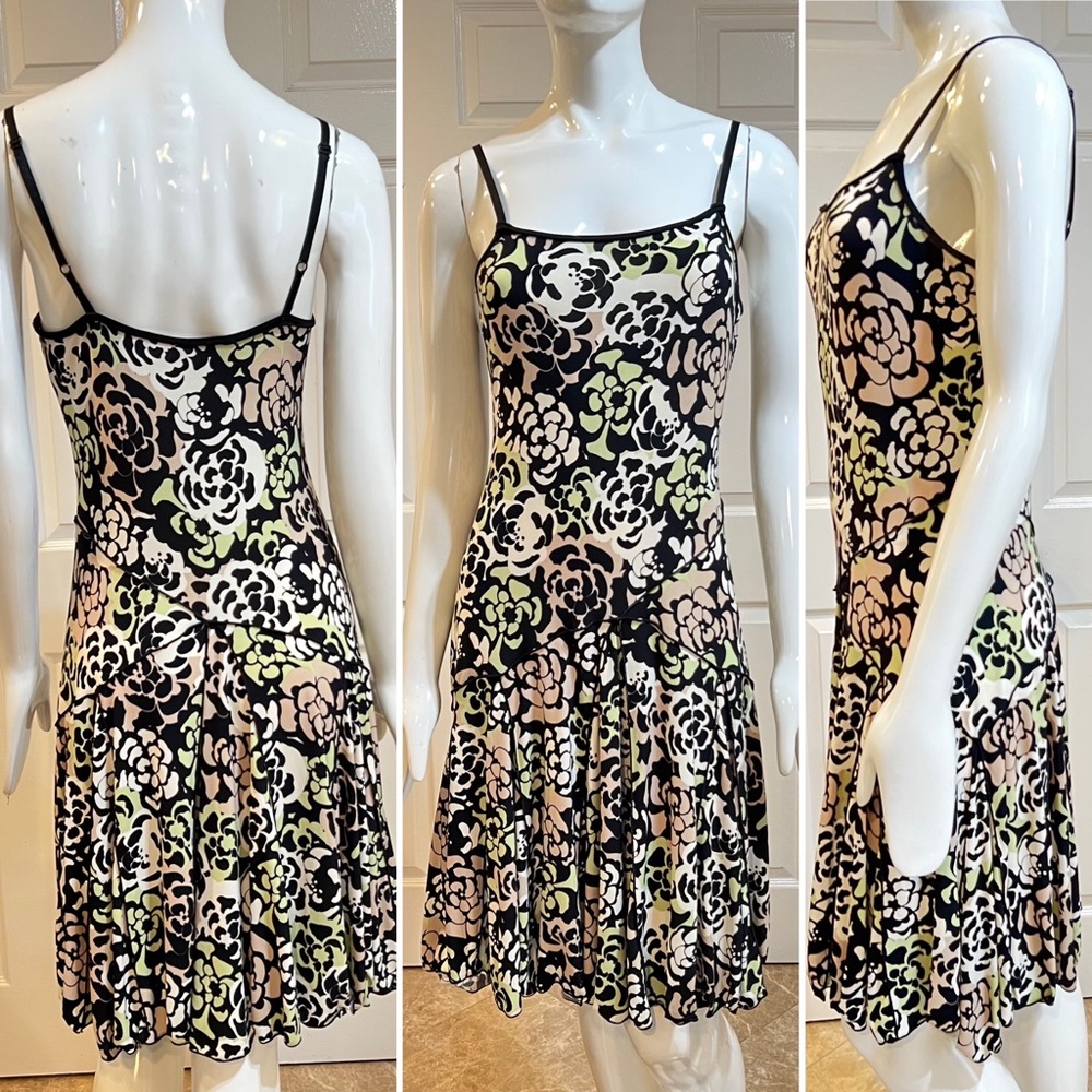 Drop Waist-Spaghetti Strap Dress-Abstract Floral print-Sz-XS Petite-by Studio M